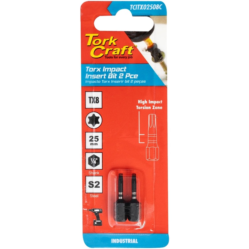 Tork Craft Torx Tx 8 Impact Bit 25mm 2pc Carded TCITX02508C
