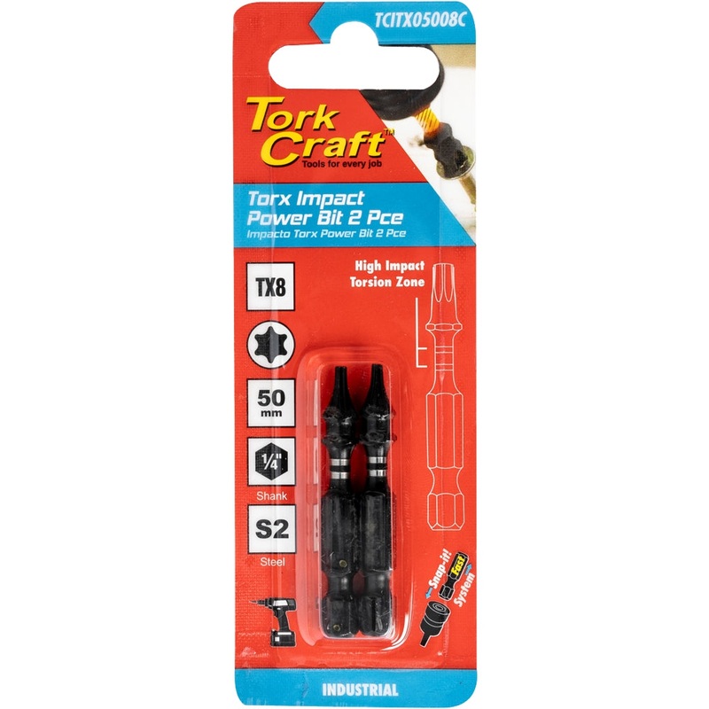 Tork Craft Torx Tx 8 Impact Bit 50mm 2pc Carded TCITX05008C