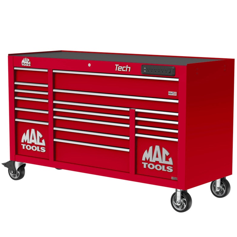 Tech Series 16-Drawer Workstation with PowerTech Drawer - Firebrick Red