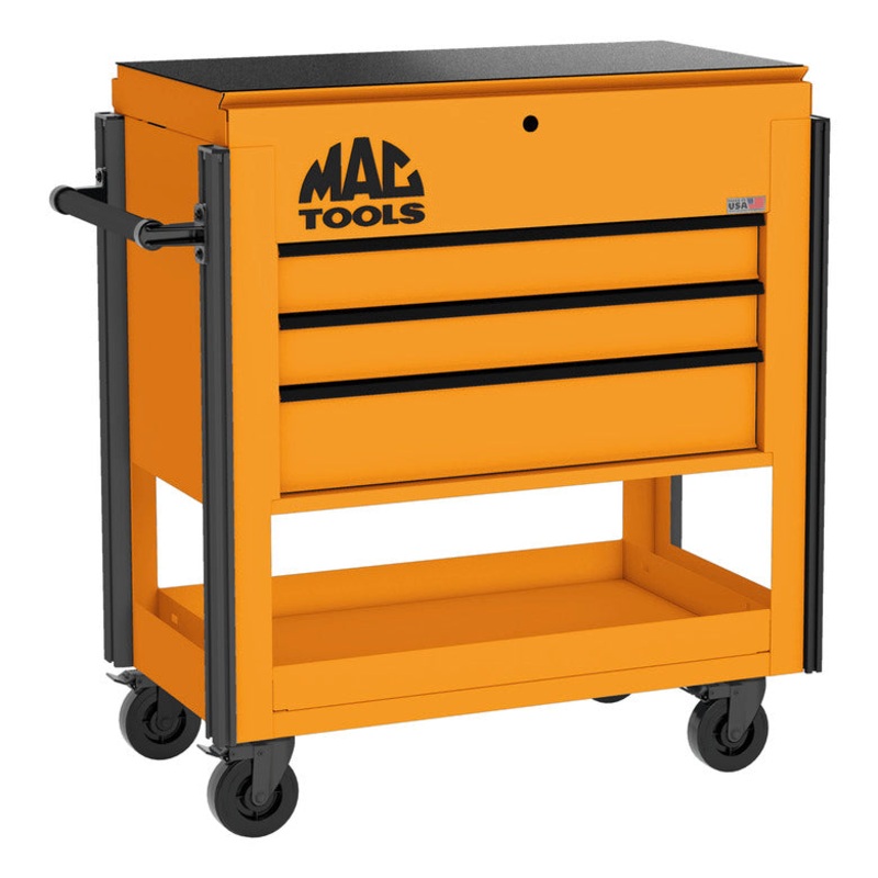 3-Drawer Utility Cart w/ Full Lid - Fireball Orange