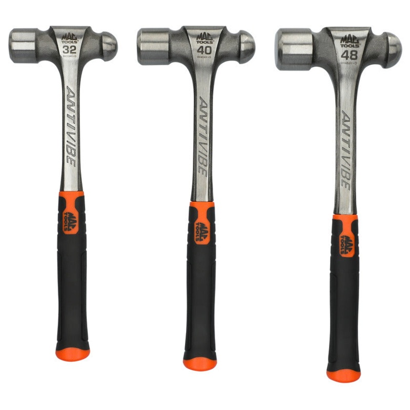 3-PC. Anti-Vibe Ball Peen Hammer Set - Hi-Vis Orange