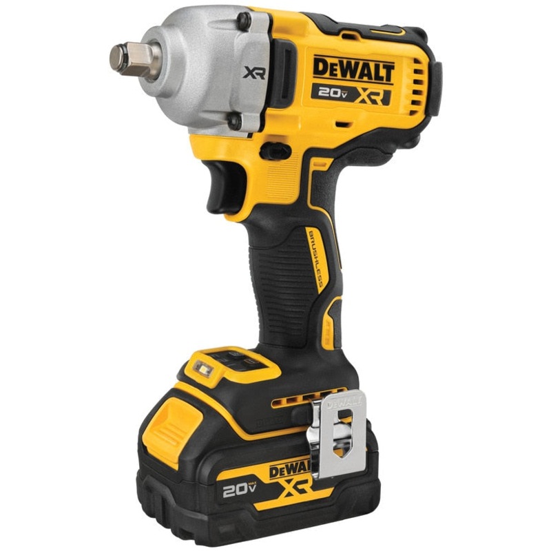 DEWALT 20V MAX* XR 1/2" Mid-Range Impact Wrench with Hog Ring Anvil and Oil-Resistant Batteries Kit