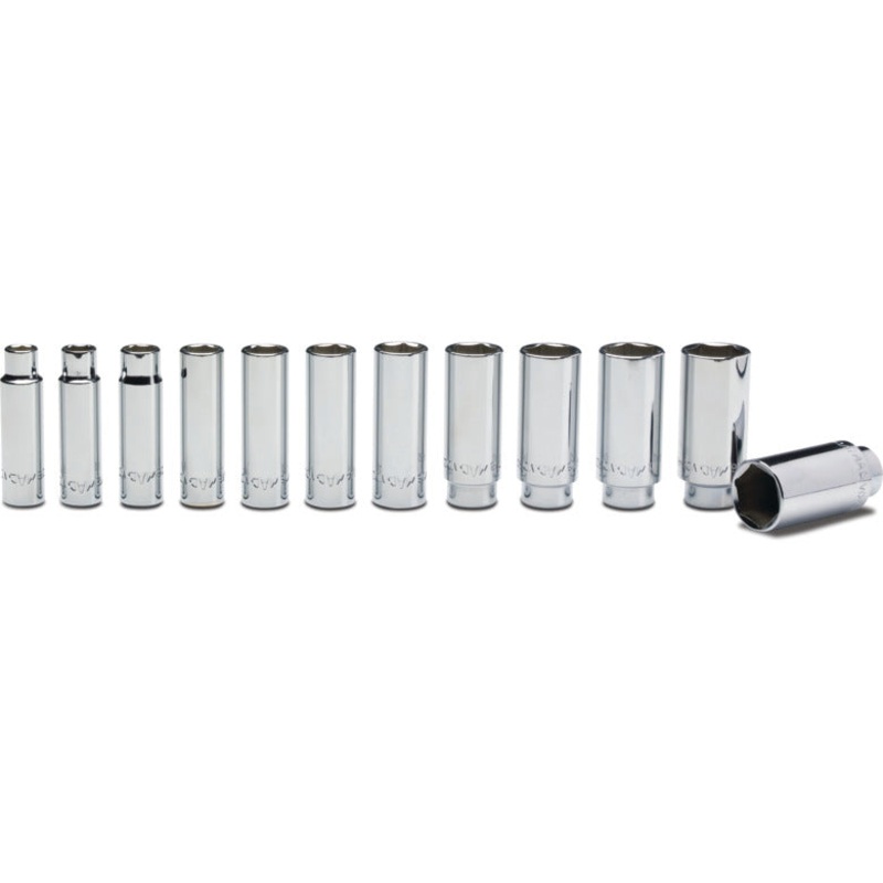 12-PC. 1/2" Drive SAE Deep Socket Set - 6-PT.