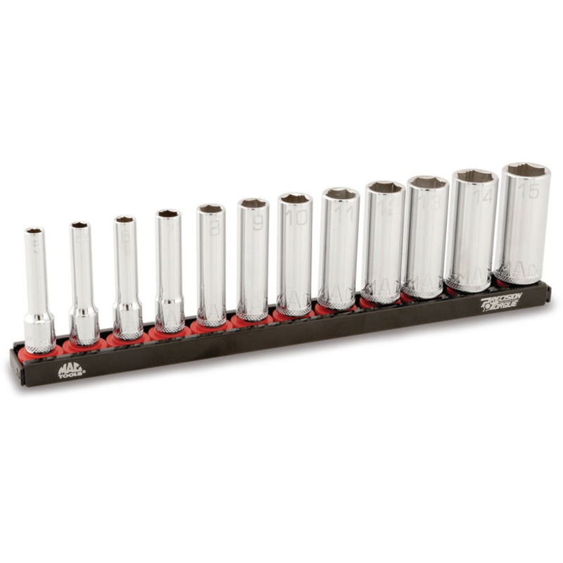 12-PC. 1/4" Drive Metric Non-Slip Deep Socket Set - 6-PT.