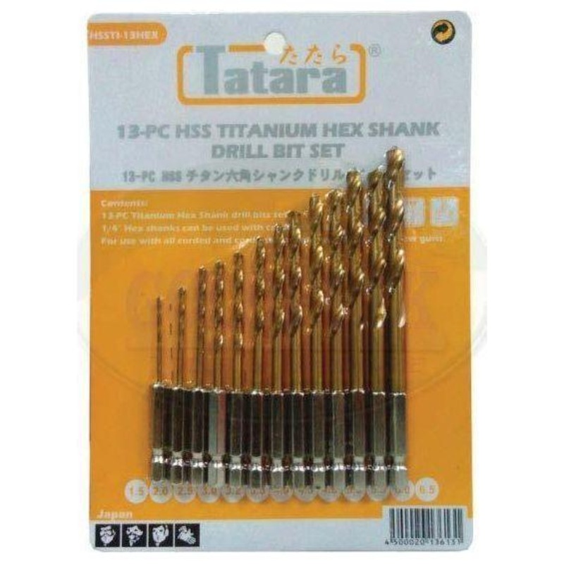 Tatara HSSTI-13HEX Titanium Hex Shank Drill Bit Set