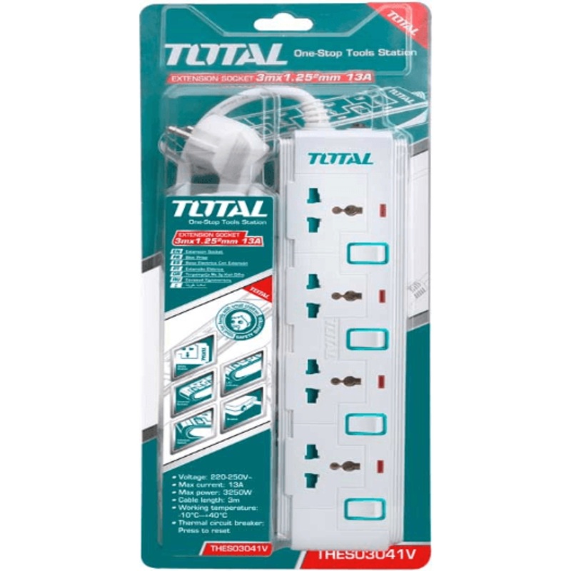 Total THES03041V Extension Cord Set (4 Sockets)