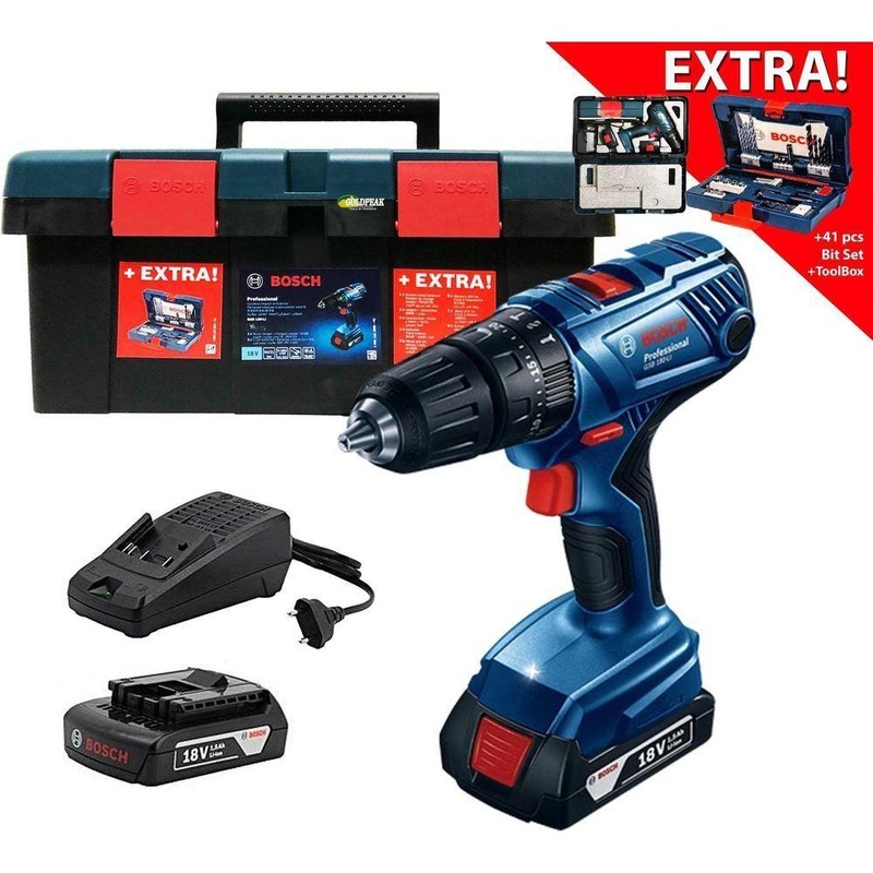 Bosch GSB 180-Li Cordless Hammer Drill + 41 pcs Bit Set and Case