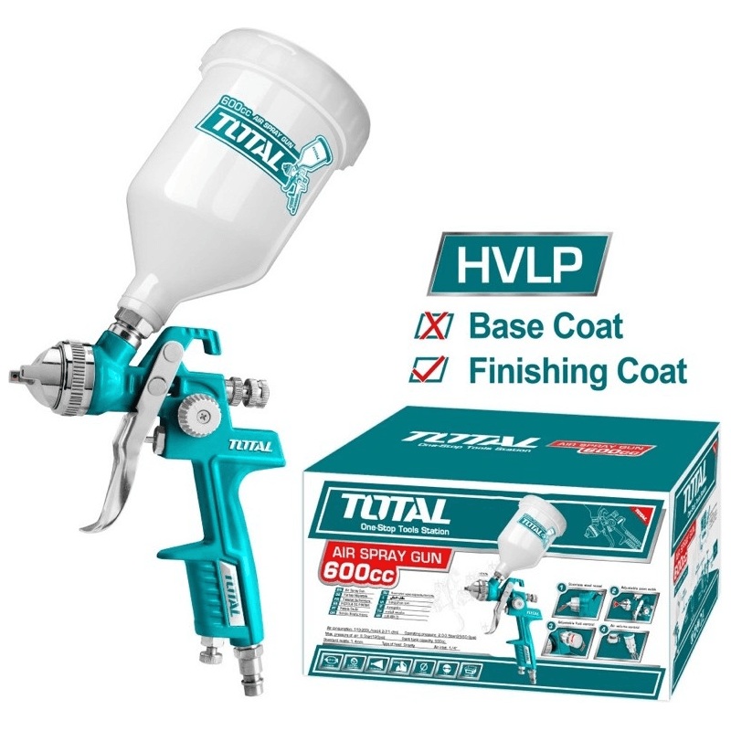 Total TAT10601 HVLP Air PaintSpray Gun (600cc) (Gravity)