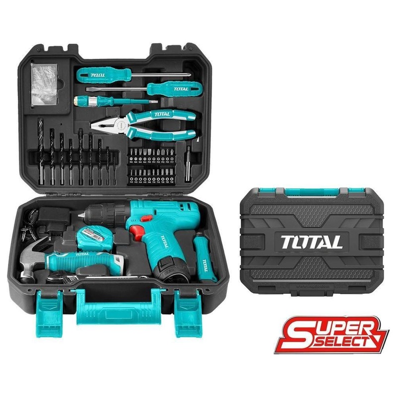 Total THKTHP10812 12V Cordless Drill + Hand Tools Set (81 pcs Household Tool Set)