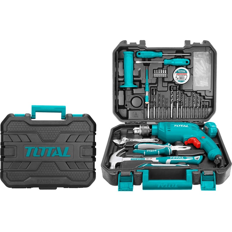 Total THKTHP1112 Hammer Drill + Hand Tools Set (111pcs Household Tools Set)