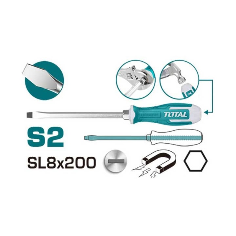 TOTAL TOOLS  Slotted go-through screwdriver 8x200-THGS82006