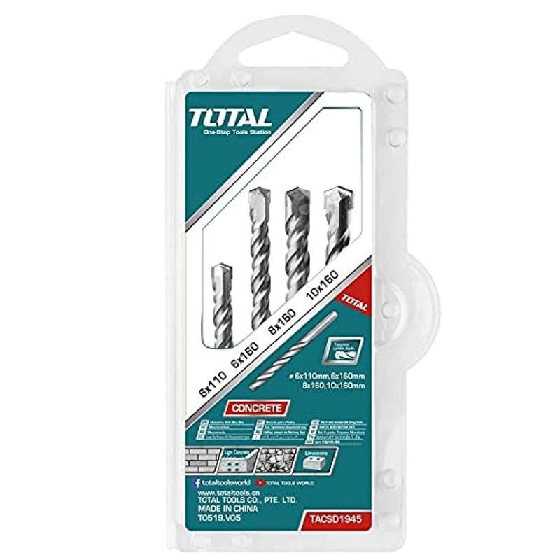 TOTAL TOOLS4 Pcs hammer drill bits SDS plus  set-TACSD1945