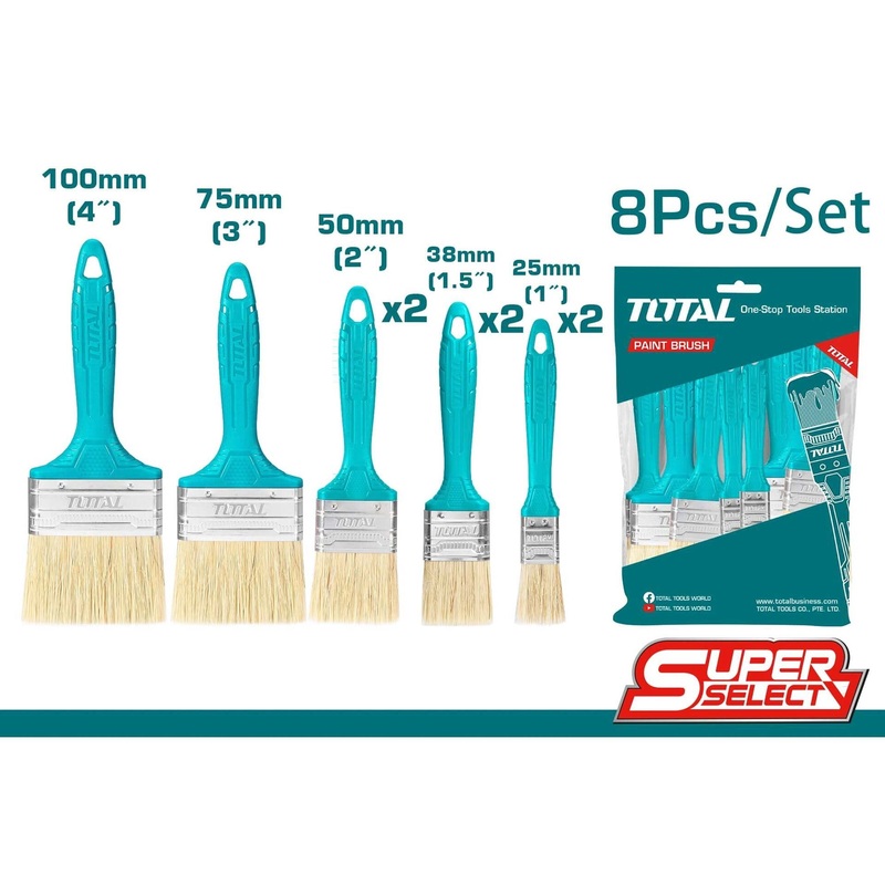 TOTAL TOOLS 8 Pcs paint brush (plastic handle) set - THT8450801