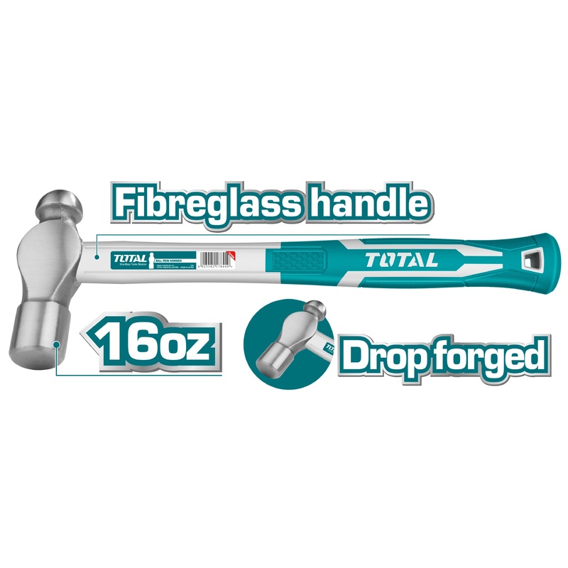 TOTAL TOOLS Ball pein hammer With Fiberglass Handle 450g - THT74166