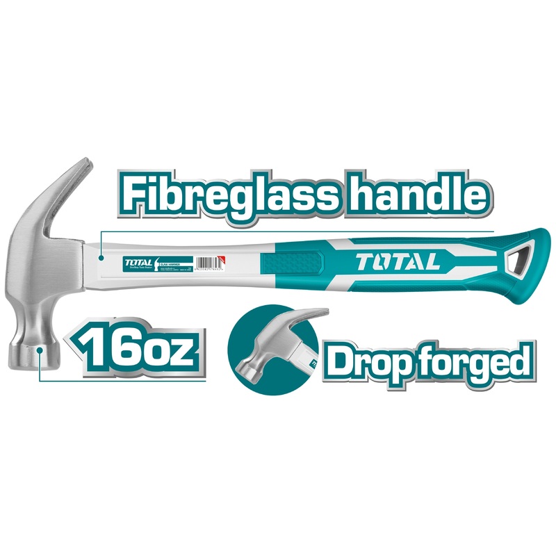 TOTAL TOOLS Claw hammer With Fiberglass Handle 450g - THT73166