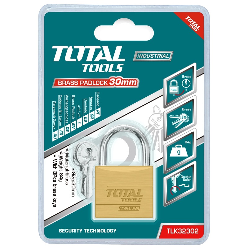 TOTAL TOOLS Heavy Duty Brass Padlock 30mm - TLK32302