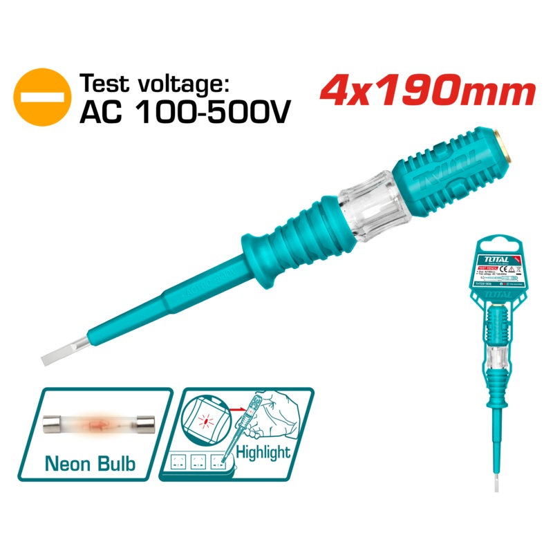 TOTAL TOOLS Test pencil 4 x 190mm / AC 100 - 500V - THT291908