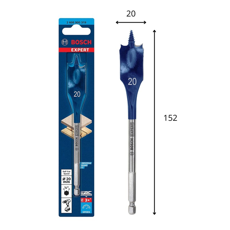 BOSCH EXPERT Self Cut Speed Spade Drill Bit 20 x 152 mm-2608900319