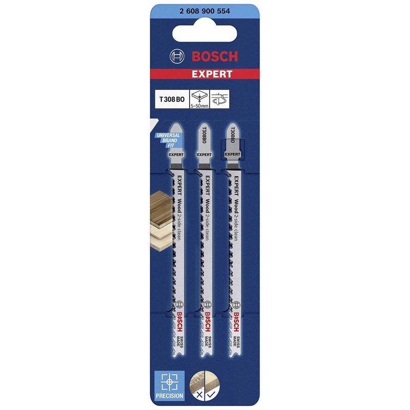 BOSCH Jigsaw blade for wood, smooth and circular, 3 pieces-2608900554