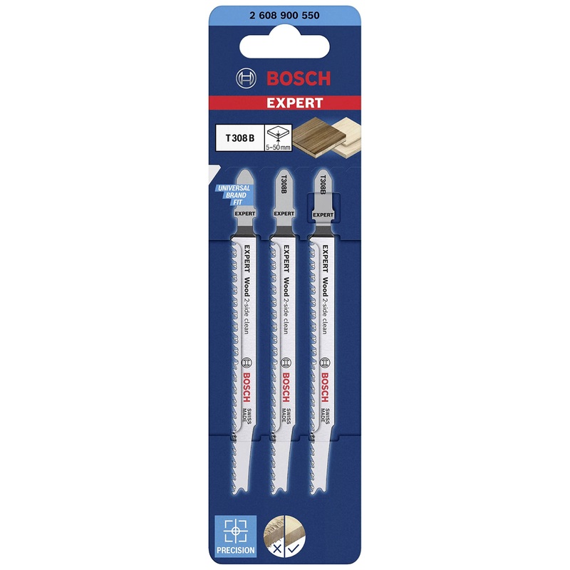 BOSCH Jigsaw blade for wood, straight and smooth, 3 pieces-2608900550