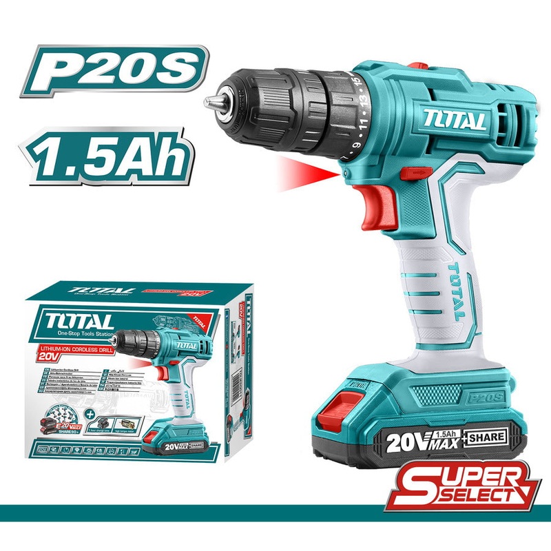TOTAL TOOLS Lithium-Ion cordless drill 20V / Max.torque:45NM - TDLI20011