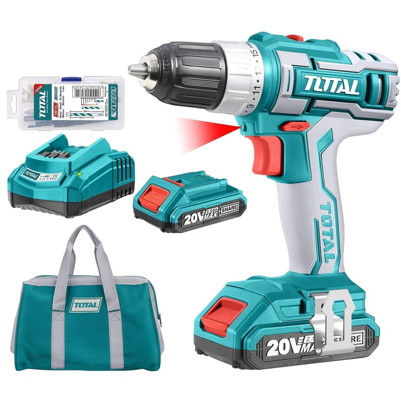 TOTAL TOOLS Lithium-Ion cordless drill 20V / Max.torque:45NM - TDLI2002