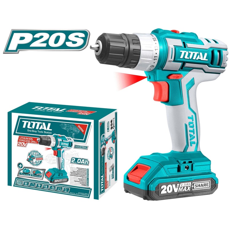 TOTAL TOOLS Lithium-Ion cordless drill 20V / Max.torque:45NM - TDLI20024