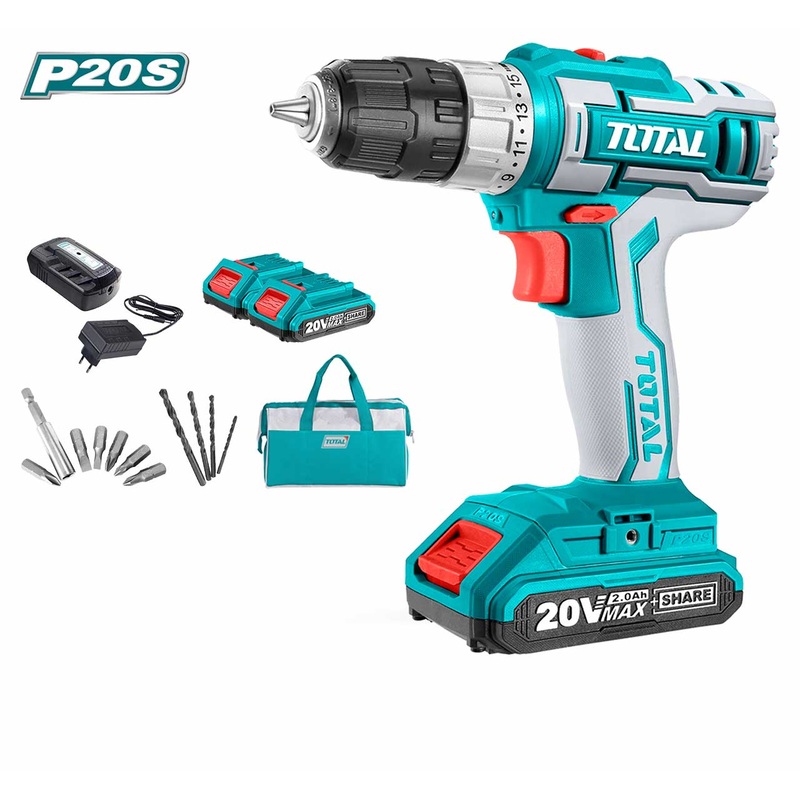TOTAL TOOLS Lithium-Ion cordless drill 20V / Max.torque:45NM - TDLI20025