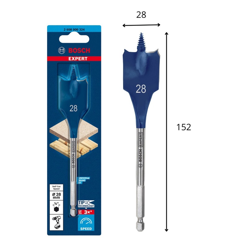 BOSCH EXPERT SELF CUT SPEED SPADE DRILL BIT 28 X 152 MM-2608900324