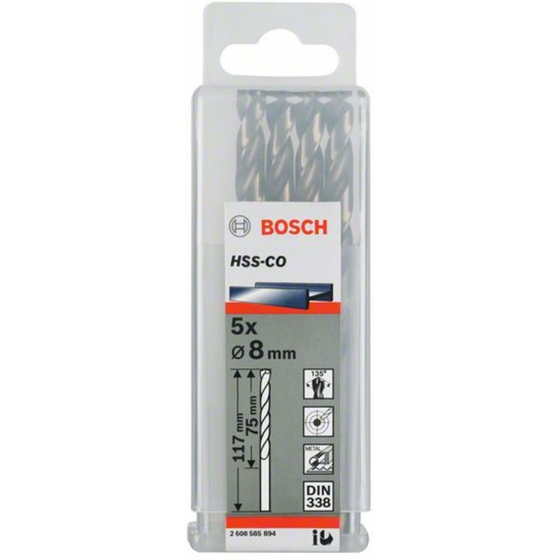 Bosch HSS TWIST DRILL BIT COBALT FOR ROTARY DRILLS/DRIVERS 8 MM 1 psc- 2608585894