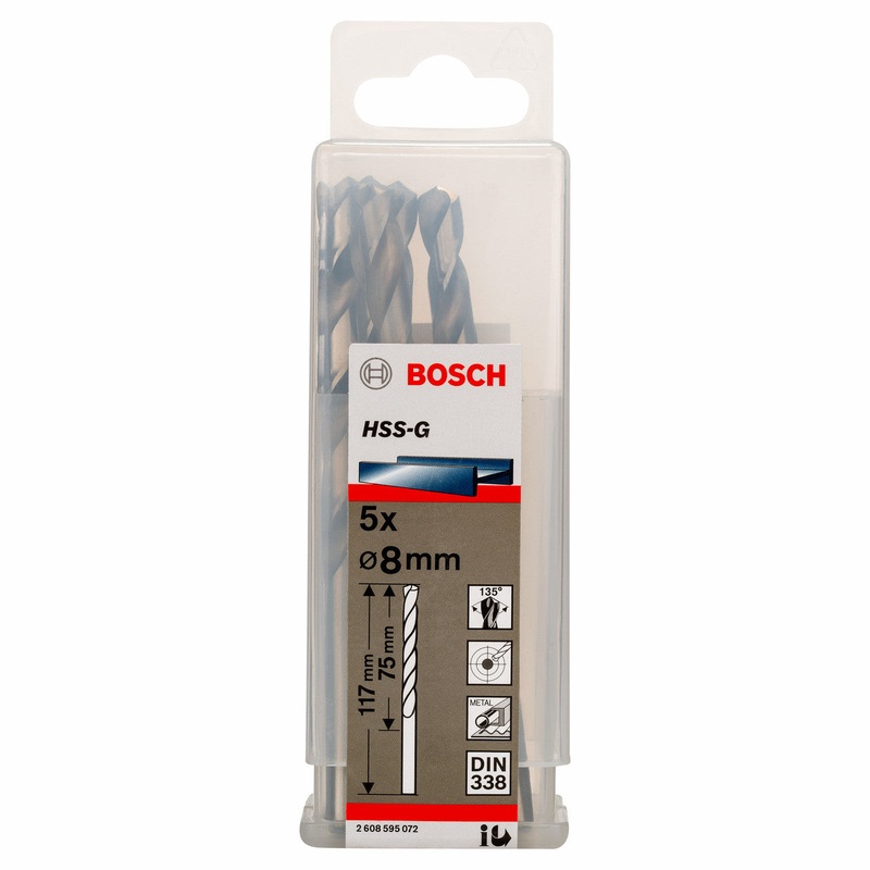 Bosch HSS TWIST DRILL BIT GROUND FOR ROTARY DRILLS/DRIVERS 8 MM - 2608595072