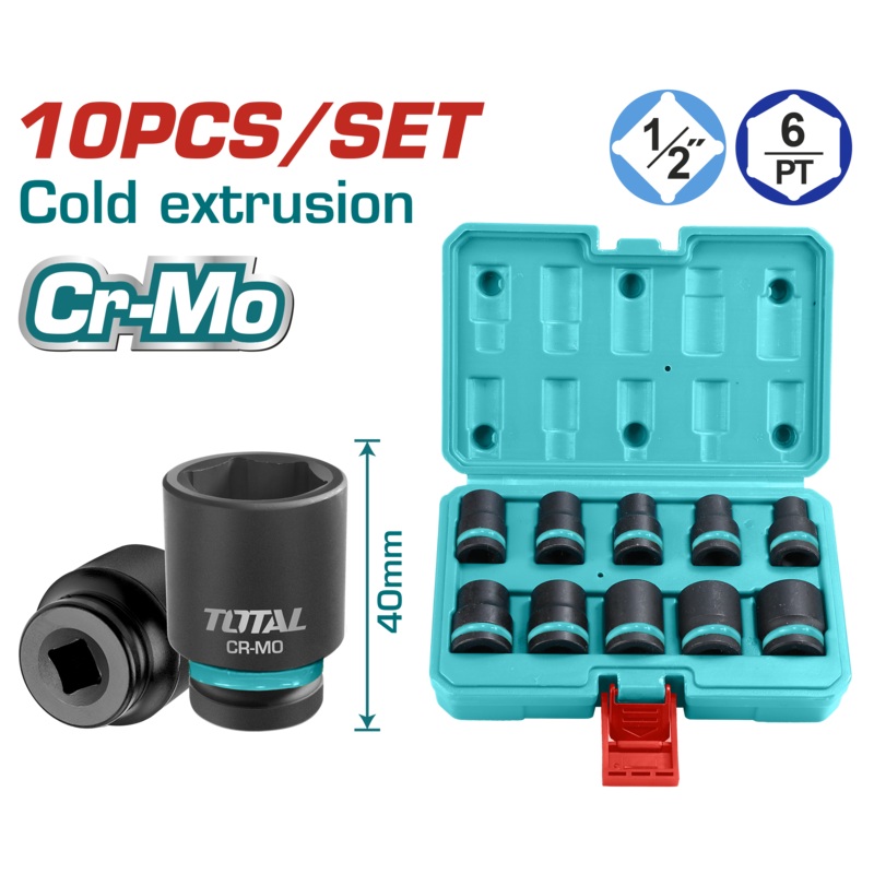 Total tools 10 Pcs 1/2"DR. Impact socket set 10 : 24 mm - THISTD12101