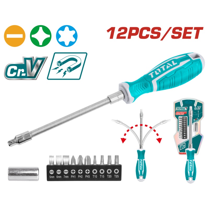Total tools 12 Pcs flexible shaft screwdriver set - THT250FL1206