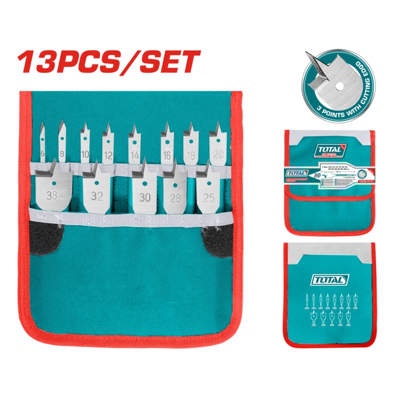 Total tools 13 Pcs flat wood drill bits set 6 : 38 mm - TACSD70131