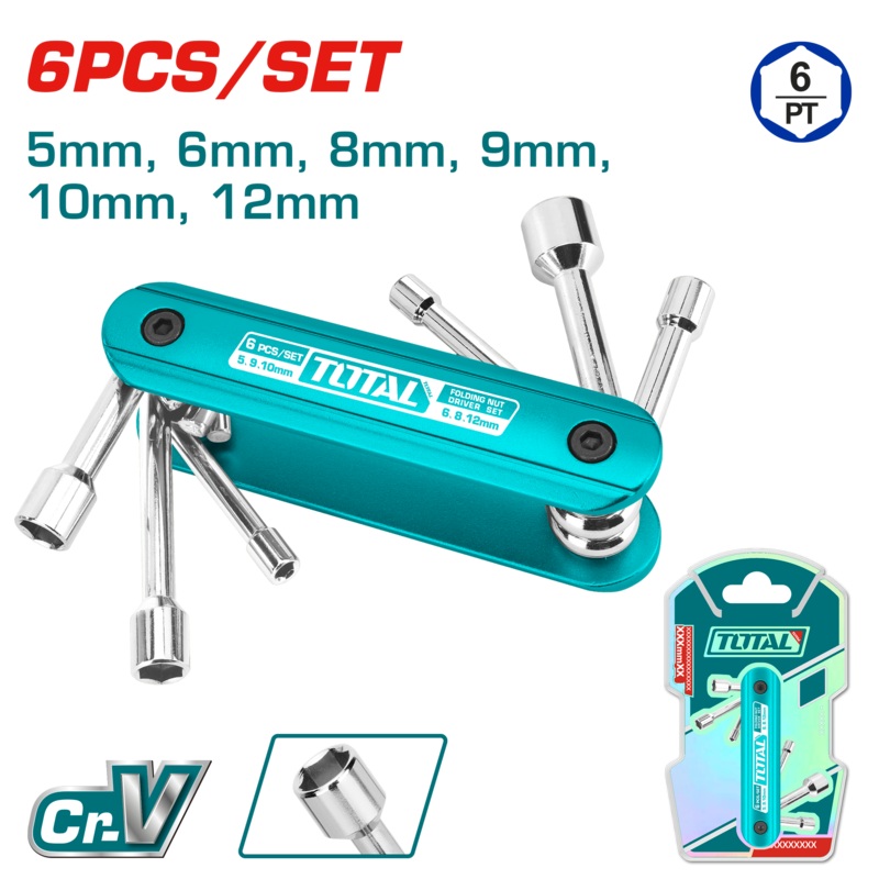 Total tools 6 Pcs folding nut driver set 5 : 12 mm - THFND061