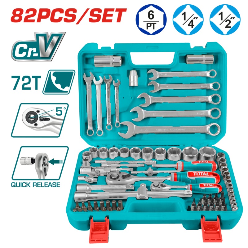 Total tools 82 Pcs 1/4" & 1/2" Socket set - THT421802