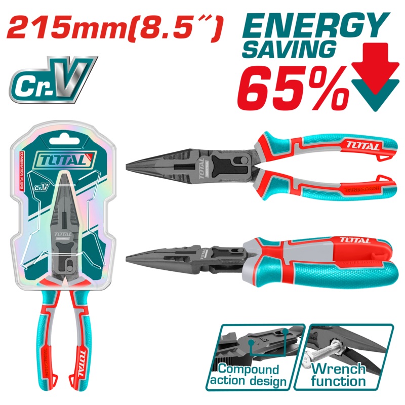 Total tools Compound action long nose pliers 8.5" Energy saving 65%   - THTC520806