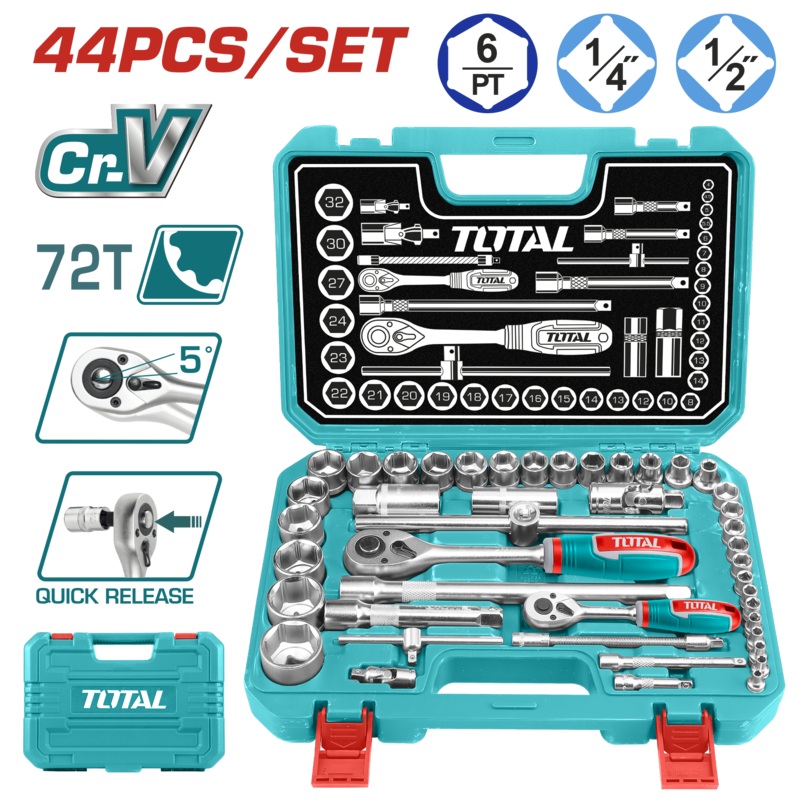 Total tools 44 Pcs hex socket set  1/4" & 1/2" - THT421441