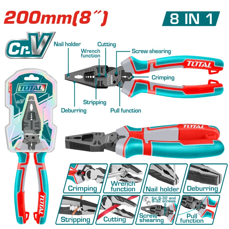 Total tools 8 in 1 Multi-function Industrial combination pliers 8"  - THTMF186