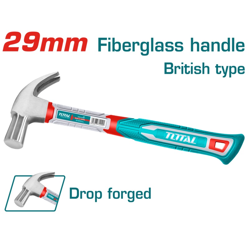 Total tools British type claw hammer  29 MM with fiberglass handle - THCH61029