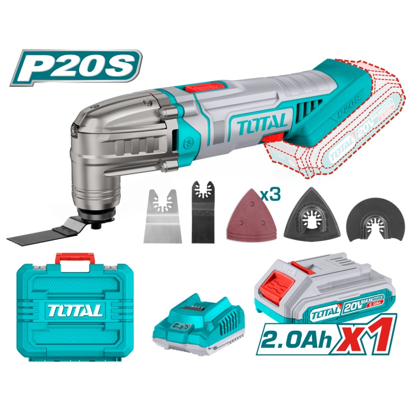 Total tools Cordless multi-tool 20V 2A + battery and charger + 8pcs Accessories  - TMLI20228