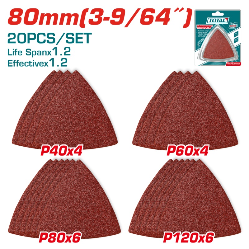 Total tools Delta sanding sheets 20 pcs 80 mm - TAC78080201