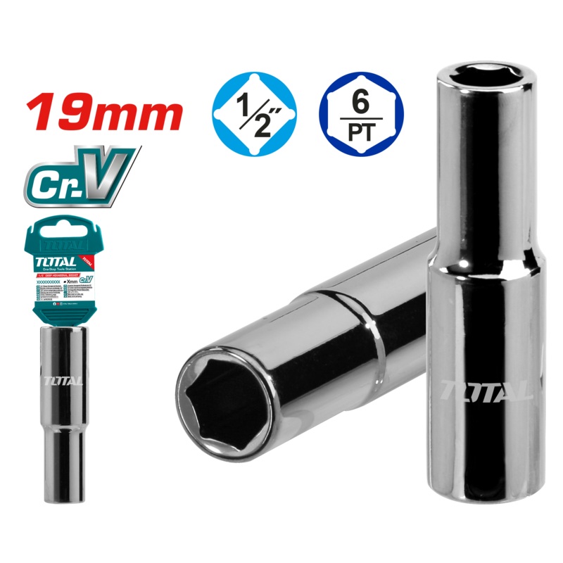 Total tools Industrial 1/2" Deep hexagonal socket 19 mm - THTST12193L
