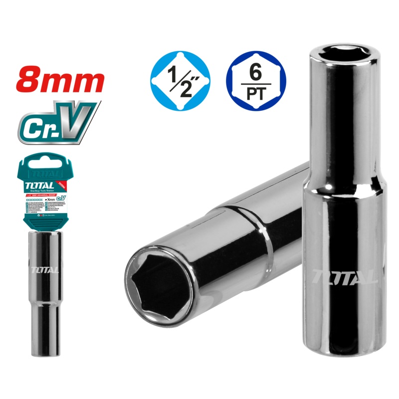 Total tools Industrial 1/2" Deep hexagonal socket 8 mm - THTST12083L