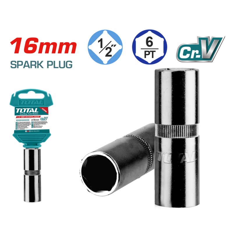Total tools Industrial 1/2" Spark plug socket 16 mm - THSPS12166