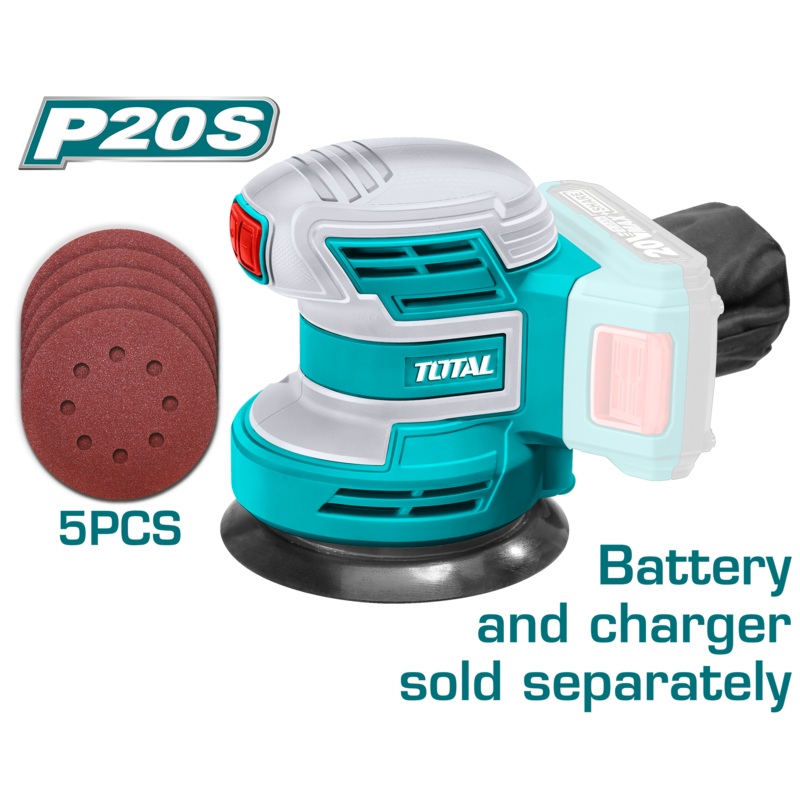Total tools Lithium-ion 20 V random orbit sander 5" + 5 pcs sand papers  without  Battery and charger - TROSLI2001
