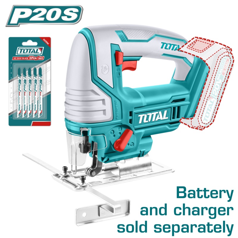Total tools Lithium-ion 20V jig saw  80 mm + 5pcs saw bladeswithout Battery and charger  - TJSLI8501