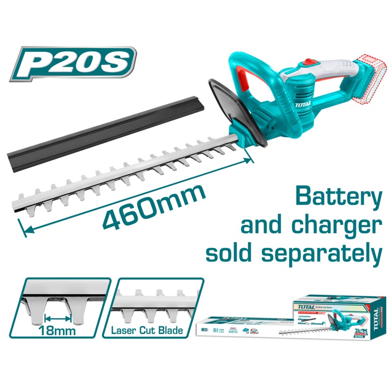 Total tools Lithium-ion hedge trimmer 20V 460 mm without Battery and charger - THTLI20018