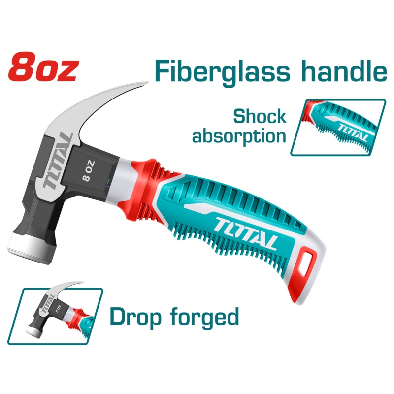 Total tools Mini claw hammer 220G fiberglass handle  - THCH61008D