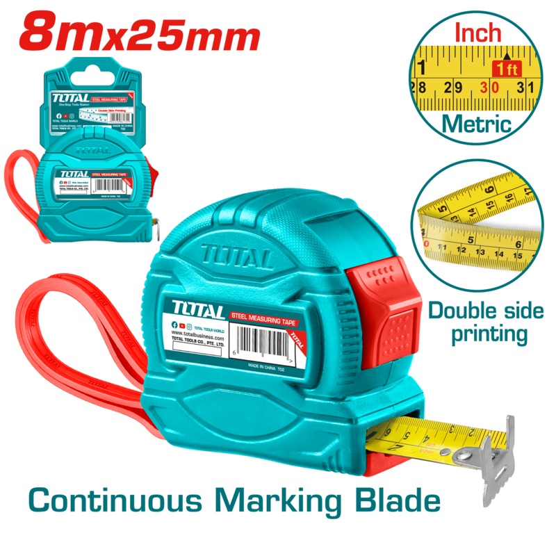 Total tools Steel measuring tape  8 m * 25 mm ( metric and inch )- TMT34825